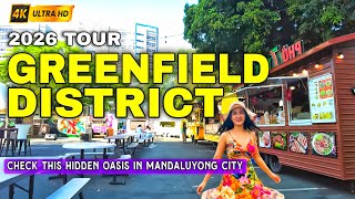 GREENFIELD DISTRICT Food Park Walk 🇵🇭 Hidden Oasis In Mandaluyong City|4K Afternoon Street Walk Tour
