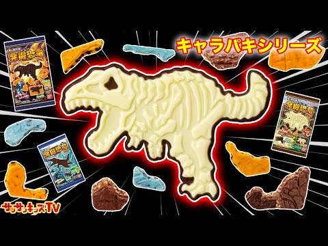 恐竜 キャラパキでティラノサウルスやモササウルスの化石チョコを発掘 シークレットを当てる大量開封やパズルみたいな合体をイッキ見だ 子供向け知育教育 サンサンキッズ
