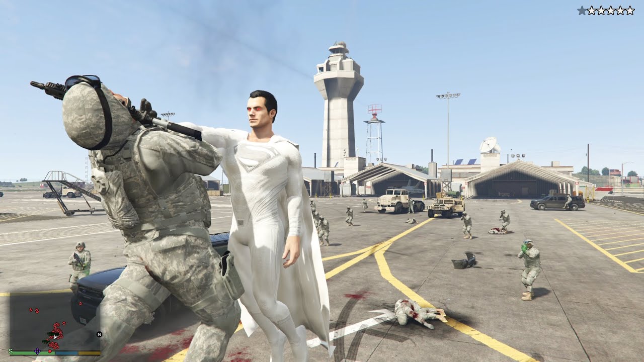 GTA 5 - White God Superman In Military Base + Six Star Wanted Level Rampage
