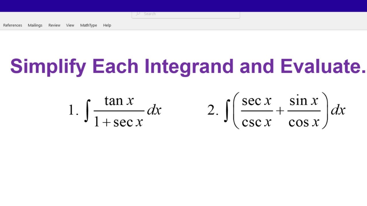 Simplify Each Integrand and Evaluate - YouTube