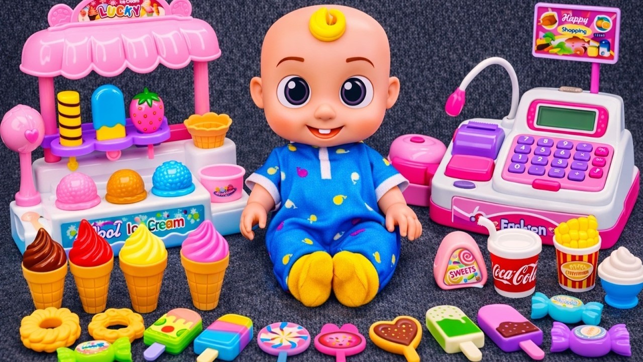 COCOMELON Ice Cream Shop Play Set Unboxing, Satisfying Cash Register ASMR  | Fun Review Toys