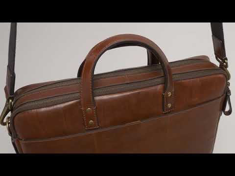 fossil men's haskell double zip briefcase