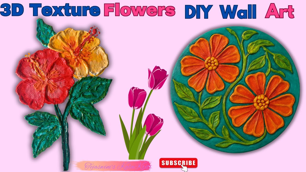 3D Textured Flower Painting on Cardboard | Easy DIY Wall Art with Clay ...