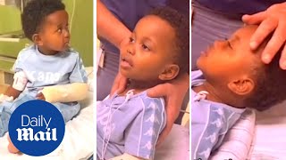 Hilarious moment stubborn boy tries to fight anesthesia before finally falling asleep