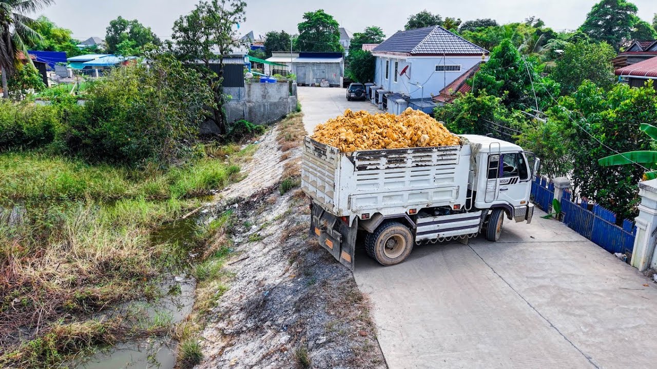 Start Amazingly Project LANDFILL by Smart Driver 5Ton Trucks Unloading SoilRock & DOZER KOMATSU D20P