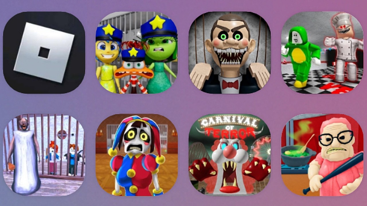 Roblox; Granny's Team Escape, Escape The Carnival, Escape From Mr Funny's, Pomni Prison Run,..
