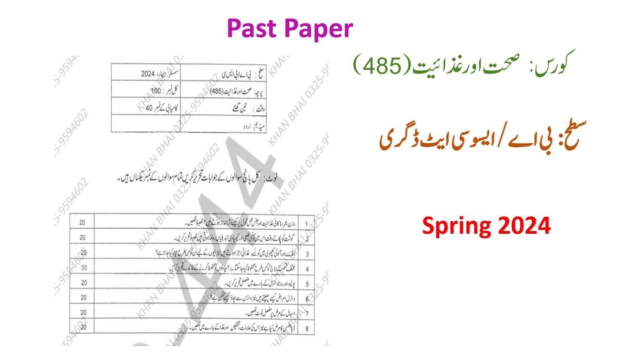 Past Paper Solved Spring 2024 || Course Code 485 || AIOU