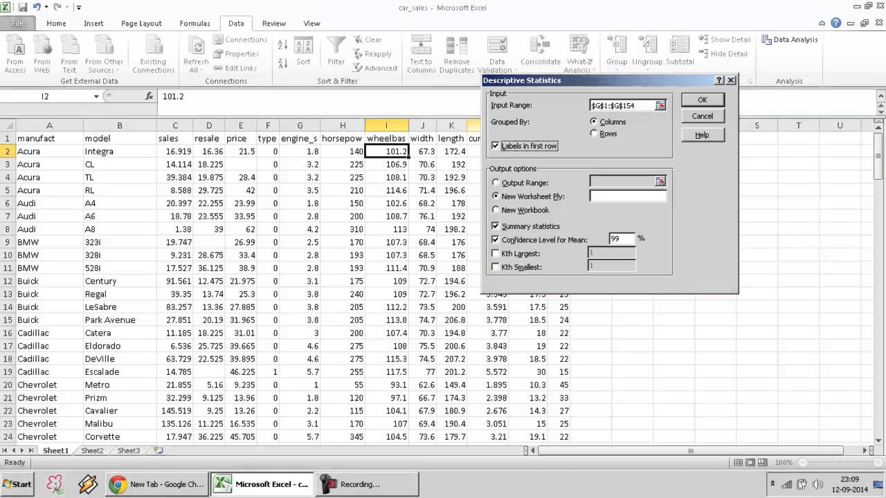 Descriptive Statistics - Excel Data Analysis ToolPak - YouTube