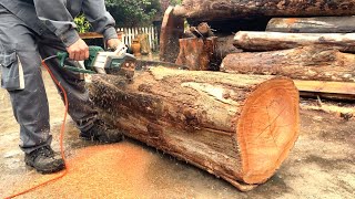 Processing Quite Large Tree Trunks // Steps To Create A Solid Wooden Table With Two Sturdy Legs