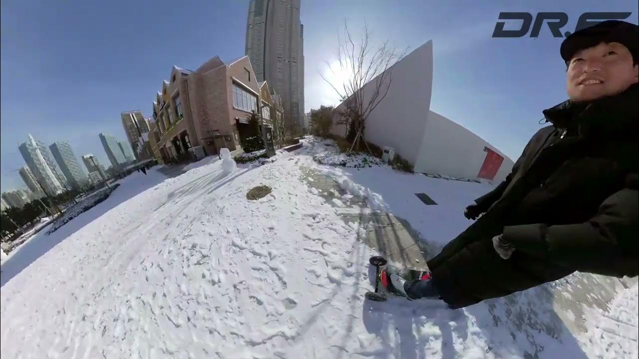 Riding My Electric Skateboard in the Snow, Snowboarding on flat ground