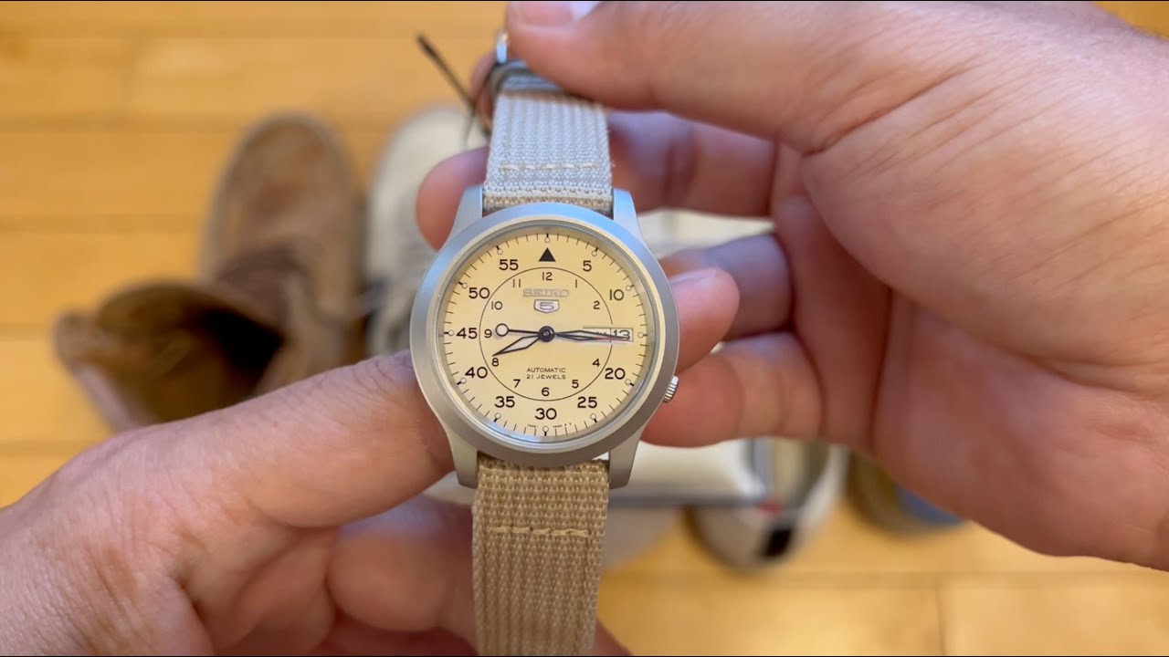 UNBOXING Seiko 5 SNK803 Beige Dial Canvas Mens Watch - One of the Best Watches! #Lowheat - YouTube