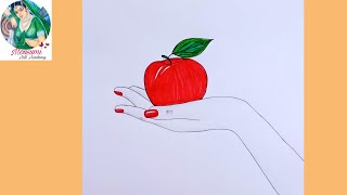 How to draw Woman Hand with Apple || easy step by step...