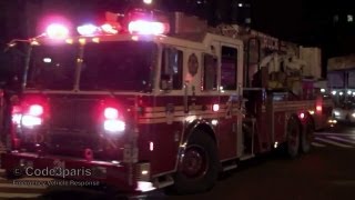 FDNY Engine 65 + Tower Ladder 21 Arriving at Fire Scene