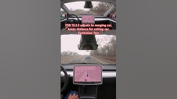 FSD 13.2.2 adjusts to merging car, keeps space as it exits. Sanitation Test #teslafsd #fsdbeta #fsd