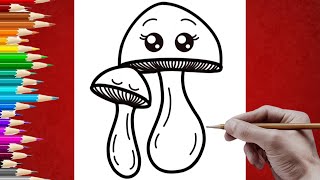 تعليم رسم مشروم بطريقة سهلة خطوة بخطوة | سهل| رسم كيوت | ارسم خطط draw mushroom step by step easy