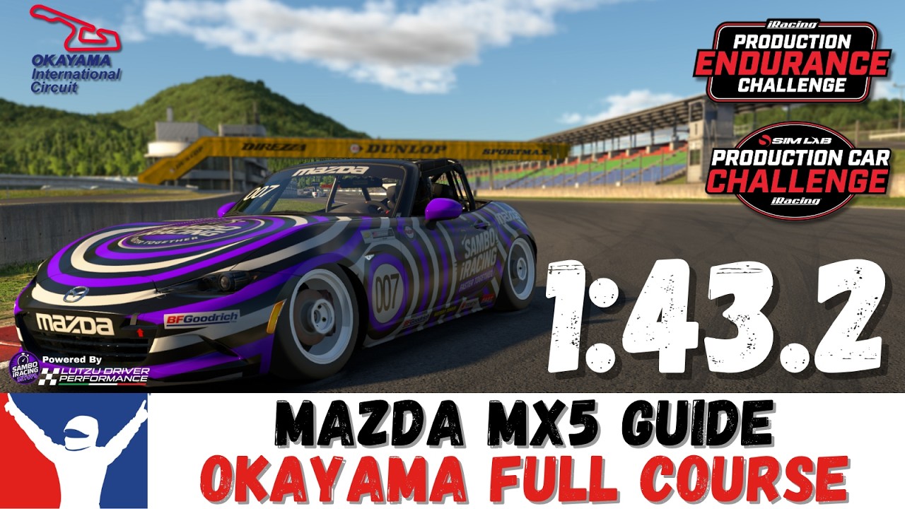 iRacing MX5 Okayama Guide 1:43.2 Mazda MX5 Okayama Production Car