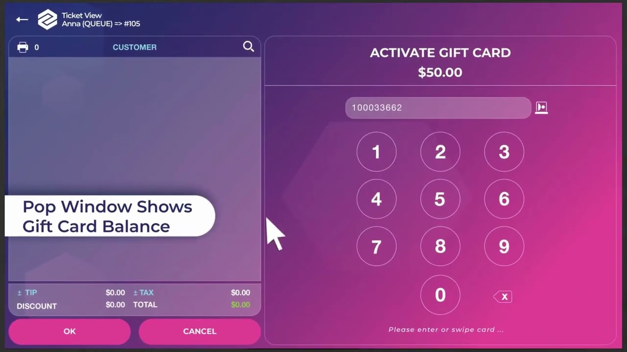 Outline Video ZOTA Salon POS: How To Activate Gift Card