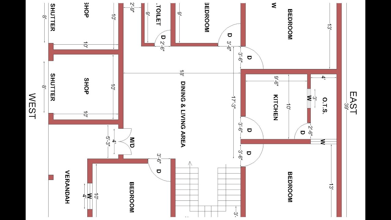 4 Bedroom House Plan, House Design With Shop, West Face House Plans , Ghar Ka Naksha, Vastu,