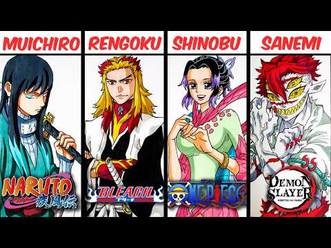 Drawing All 70+ Demon Slayers In 6 Diff. Anime Art Style | Naruto, Jujutsu Kaisen, One Piece, Bleach