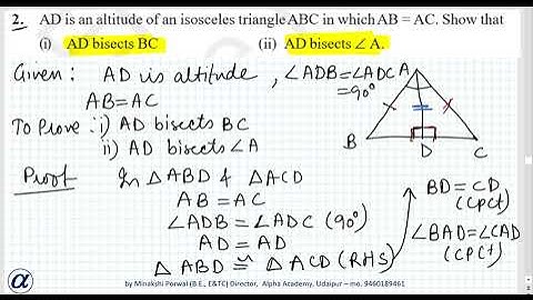Ex 7.3 Class IX Q-2 AD is an altitude of an isosceles triangle ABC in which AB=AC Maths