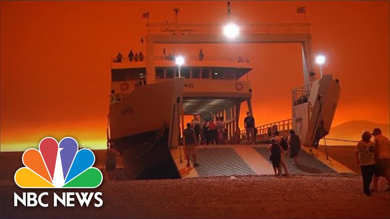 Greek Island Eildfires Turn Sky Blood Orange As Evacuations Continue