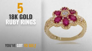10 Best 18K Gold Ruby Rings: 18k Yellow Gold Natural Ruby Womens Cluster Ring - Sizes 4 to 12