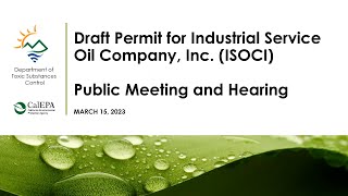 Draft Permit for Industrial Service Oil Company (ISOCI) Public Meeting and Hearing - March 15, 2023