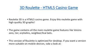 3D Roulette - HTML5 Casino Game