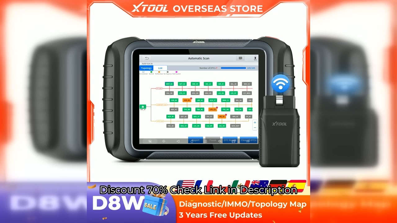 XTOOL D8W BT V2.0 OBD2 Diagnostic Tool ECU Coding VAG Guided Bluetooth Automotive Scanner Topology w