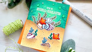 Ink-blended ocean card with Christy