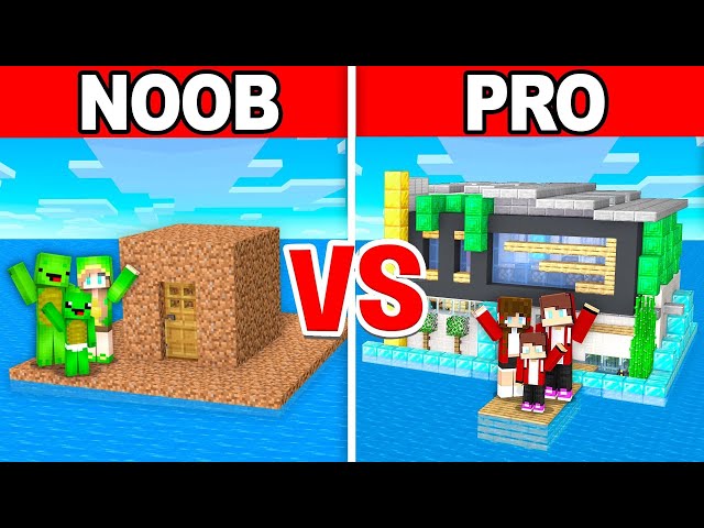 Mikey Family and JJ Family - NOOB vs PRO : Water House Build Challenge in Minecraft (Maizen) class=