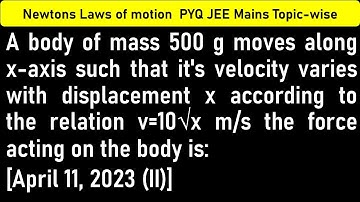 A body of mass 500 g moves along x-axis such that it