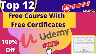 Udemy Top 12 Udemy Free Course With Free Certificate | Udemy 100% Off | Udemy Free Coupon