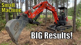 Clearing Woods and Stumps with Mini Excavator | Kubota KX713
