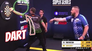 VERY Near Miss ! Gavin Carlin Nearly Pins His Opponent To The Dart Board