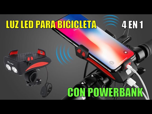 Luz Bicicleta Led Power Bank Porta Celular Bocina Color Negro