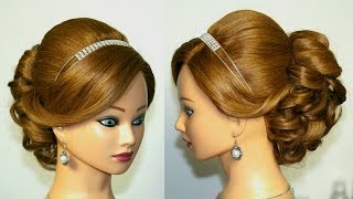 Wedding prom hairstyle for medium long hair. Updo tutorial