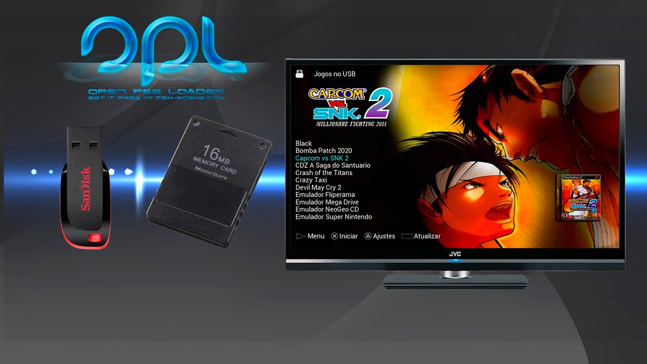 Kit Para Play 2 HD Externo 500GB + Memory Card com OPL