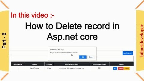 Asp .NET Core MVC CRUD (Delete Functionality) Part - 8 #dotnetcore #biharideveloper #crud