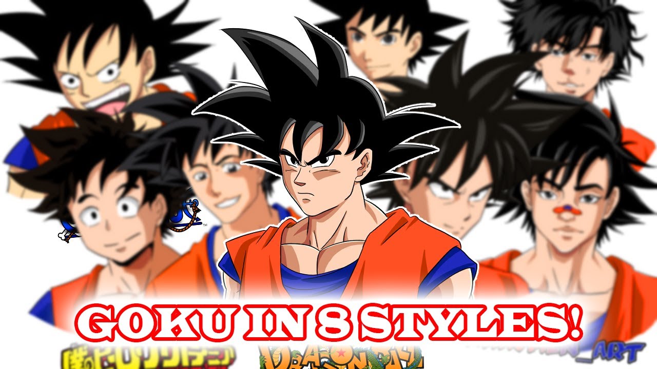 Drawing Goku In 8 Art Styles Challenge Speedpaint Naruto Bleach One Piece Onepunch Man Youtube