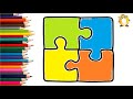 How to draw a puzzles. Coloring page/Drawing and painting for kids. Learn colors.