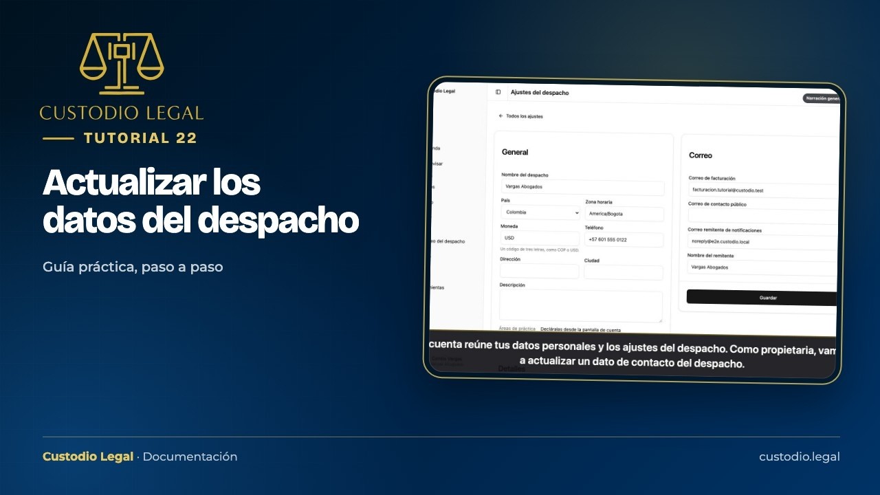 Miniatura del tutorial: Actualizar los datos del despacho