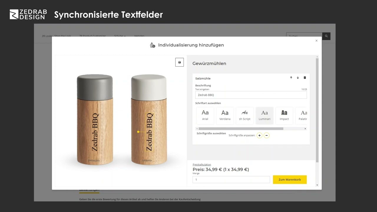 Features Showcase ZR Product Customizer - Individualisierbare Produkte für JTL Shop 5
