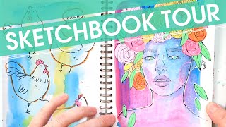 SKETCHBOOK TOUR! | Mossery Mixed Media Sketchbook | Acrylagouache, Coloured Pencils, Ink