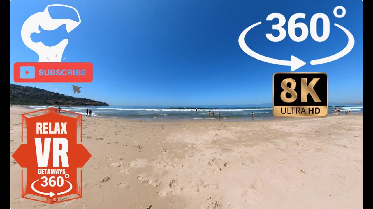 VR 360° 8k GETAWAYS // RELAXING BEACH WAVE SOUNDS