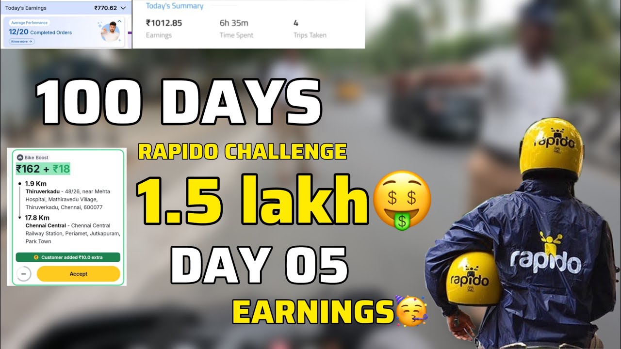 🤑100 days RAPIDO CHALLENGE💪(🥳DAY 05 Earnings👆)