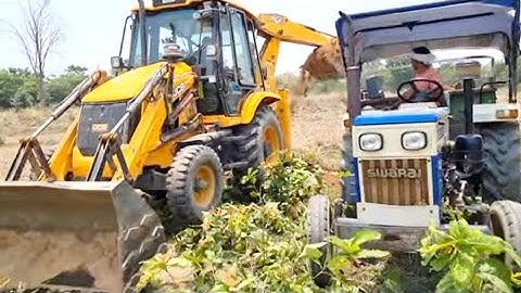 Jcb 3dx Backhoe Machine Loading Red Mud In Mahindra 4WD Tractor and Swaraj Tractor | Jcb and Tractor