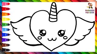 Dibuja y Colorea Un Lindo Corazón De Unicornio 🦄❤️🌈 Dibujos Para Niños