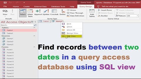 MS access tutorial: find records between two dates in query access database using SQL view