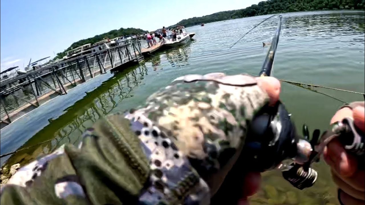 BIG BASS WAS UNDER THE DOCK!! #fishing #bassfishing #fish